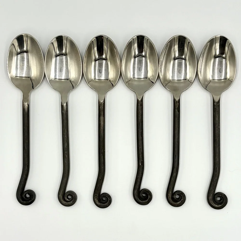 6 Gourmet Settings Treble Clef GS 18/10 Black Coil Handle PLACE OVAL Spoons